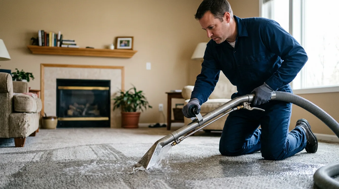 Water damage restoration technician working near Pompton Plains, NJ